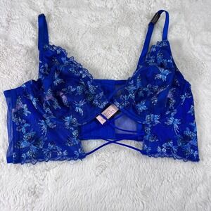 Victoria's Secret Very Sexy Blue Floral Embroidered Longline Bra Size Small NWT